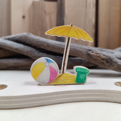 Steker geïllustreerde parasol met strandbal